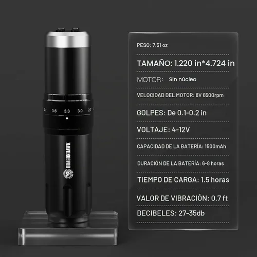 Vista 8 de Dragonhawk Kit de pistola de tatuaje inalámbrico 7 golpes ajustables 0.1