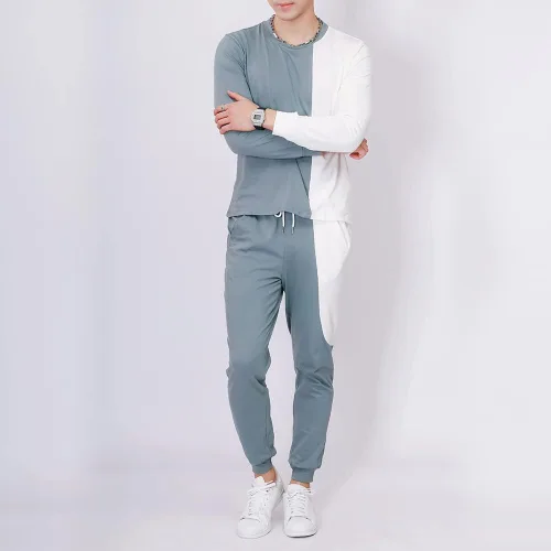 Vista 4 de Ropa deportiva para hombre, camiseta y cárdigan, pantalones de manga larga, dos piezas, para entrenamiento de fitness, ropa deportiva casual