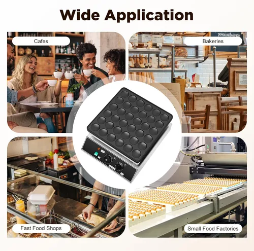Vista 8 de Mini panqueques holandés de 36 piezas, máquina eléctrica comercial para panqueques, control de tiempo y temperatura, mini waffles de acero