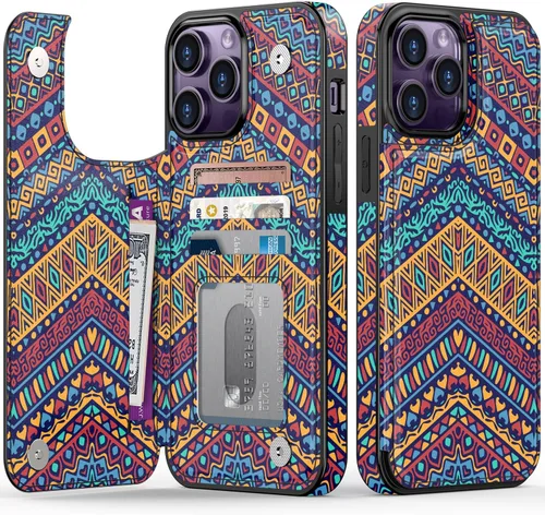 Vista 228 de LETO para iPhone 15 Pro Funda tipo cartera - Tapa tipo folio con patada - Diseños de moda - Tarjetero - Funda protectora para mujeres y niñas - 6.1
