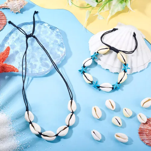 Vista 2 de Cheriswelry 100 cuentas de concha para hacer pulseras, conchas de cauri, cuentas espaciadoras de verano, playa, cuentas ovaladas para hacer