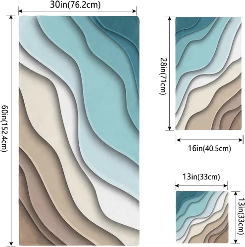Vista 4 de Juego de toallas de baño de 3 piezas, color crema degradada, moderna, geométrica, marrón, estética, suave y absorbente, para baño, hotel