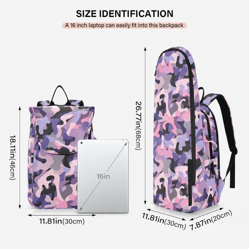 Vista 3 de Unisex Tennis Bag Cute Sturdy Camouflage Purple Pink Gym Bags Travel Backpack for Women, Men, Teenagers bolsa para raqueta de tennis