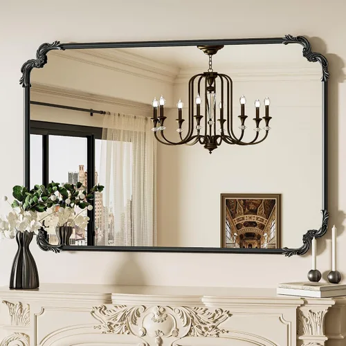 Vista 17 de Espejo rectangular negro barroco vintage para pared, 22 x 30 pulgadas, marco de desplazamiento antiguo, espejo de manto francés para chimenea, baño