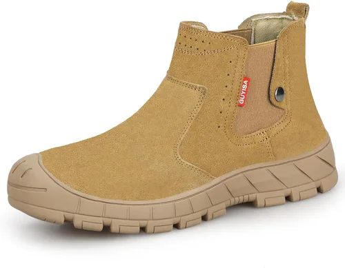 Vista 15 de GLANOUDUN - Botas de trabajo de soldadura para hombre, con punta de acero, antideslizantes, zapatos de trabajo indestructibles para hombre, zapatos