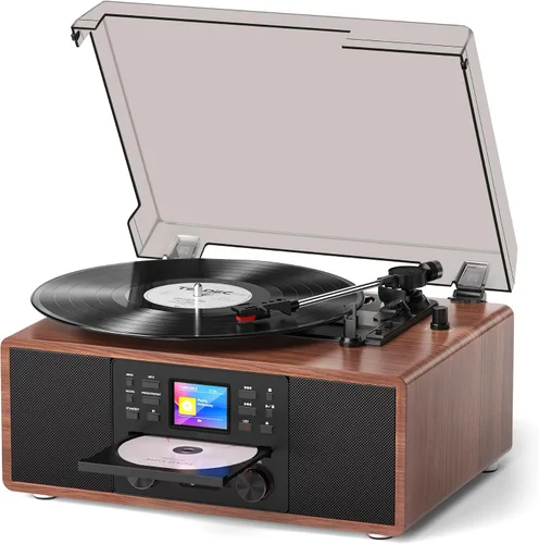 Vista 17 de Reproductor de discos multimedia 10 en 1 con altavoces, reproductor de CD, receptor Bluetooth, radio por Internet, grabación USB, tocadiscos de 3