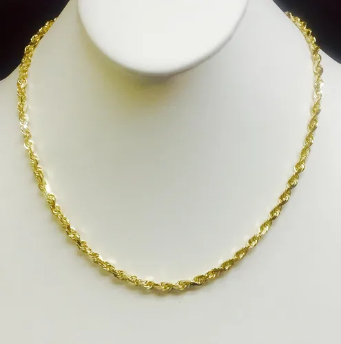 Vista 3 de 10 kt sólido amarillo oro diamond Cut cadena de cuerda colgantecollar 4 mm