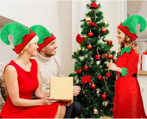 Vista 6 de Girls Women Christmas Elf Costume Set Santa's Helper Costume Xmas Festive Outfit with Elf Hat Shoes Belt Striped Stockings