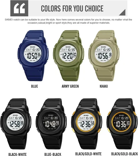 Vista 5 de CakCity Reloj digital para hombre, impermeable, reloj deportivo con cronómetro, cuenta regresiva, doble hora, cuadrado, relojes digitales unisex