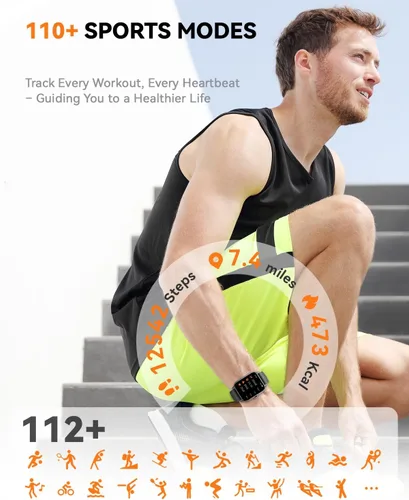 Vista 3 de Reloj inteligente para hombres y mujeres, pantalla HD de 1.85 pulgadas, rastreador de fitness Bluetooth, contador de pasos/monitor de sueño, más