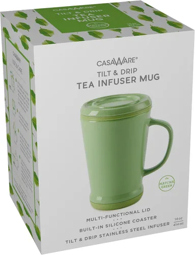Vista 5 de casaWare Tilt and Drip - Taza de cerámica con infusor de té, 14 onzas (verde matcha)