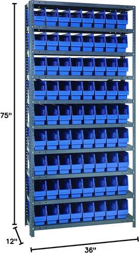 Vista 611 de Quantum QSBU-245BK Heavy Duty Shelving Unit with (7) Shelves and (24) QUS245 Black Bins for Garage Warehouse Storage Distribution 400 lb Load