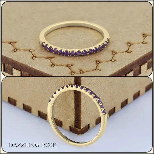 Vista 3 de Dazzlingrock Collection Anillo de boda elegante con piedras preciosas o diamantes redondos para mujer en oro macizo