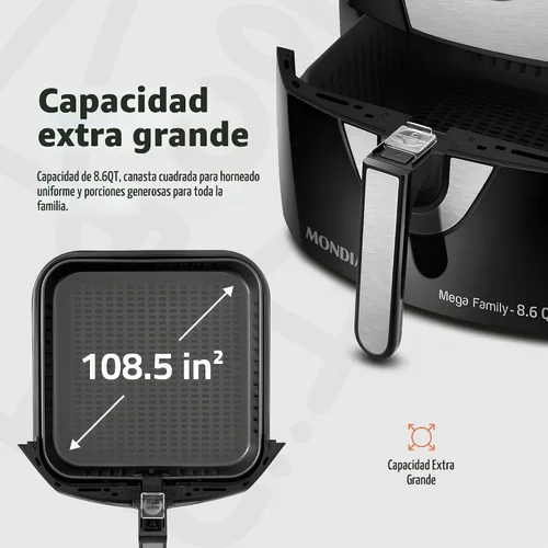 Vista 4 de Freidora de aire Mondial 8 en 1, freidora eléctrica extragrande de 8.6 litros (8.6 cuartos de galón) - 1800 W - Negro