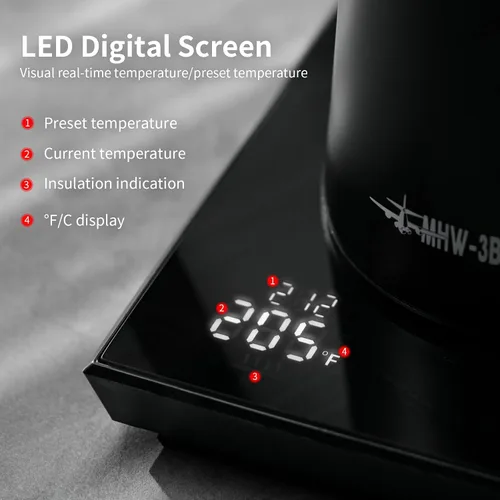 Vista 13 de MHW-3BOMBER Hervidor eléctrico de cuello de cisne, tetera de control de temperatura de ± 1 ℉ con pantalla LED y flujo vertical de 90°, sin BPA