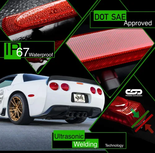 Vista 4 de SLK C5 Corvette LED 3ª luz de freno (1997-2004) – Lámpara de freno central de lente roja de montaje alto con flash estroboscópico F1 – Sustituye al