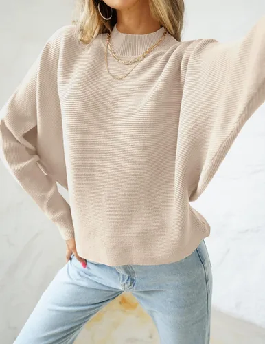 Vista 2 de ZESICA Women's 2023 Fall Turtleneck Batwing Long Sleeve Ribbed Knit Casual Soft Pullover Sweater Jumper Top