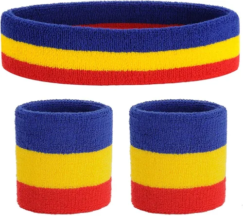 Vista 8 de ONUPGO - Conjunto de diadema y muñequeras deportivas para el sudor, hechas de algodón con bucles, muñequeras, contra humedad