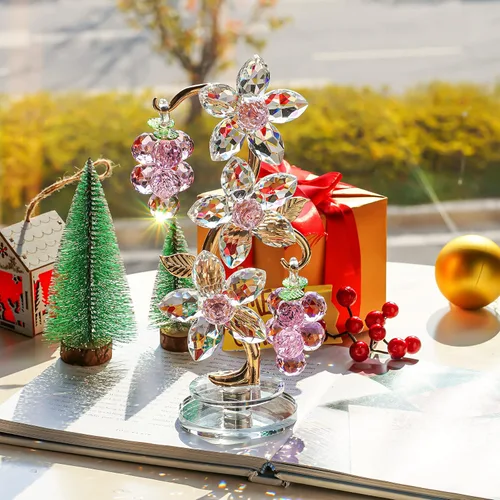 Vista 8 de Figura giratoria de uva de cristal rosa para centro de mesa
