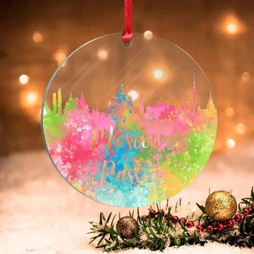 Vista 17 de Países Bajos Rotterdam Adornos de Navidad Países Bajos Rotterdam Acuarela Arte Paisaje urbano Adorno de Navidad Acrílico Colorido Horizonte