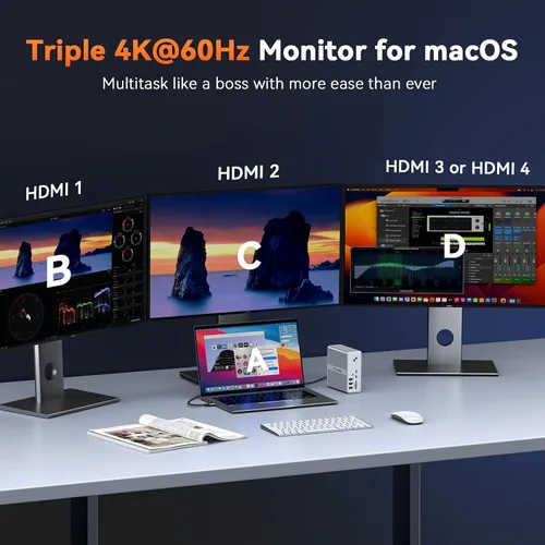 Vista 5 de TobenONE Estación de acoplamiento DisplayLink 18 en 1 Monitor 4 con 4 HDMI