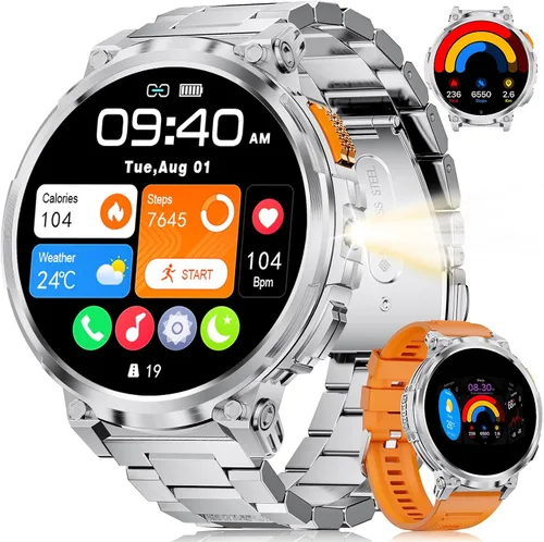 Vista 9 de ESFOE Relojes inteligentes de pantalla grande de 1.85 pulgadas para hombre, compatibles con iOS Android, linterna LED, batería grande de 730 mAh