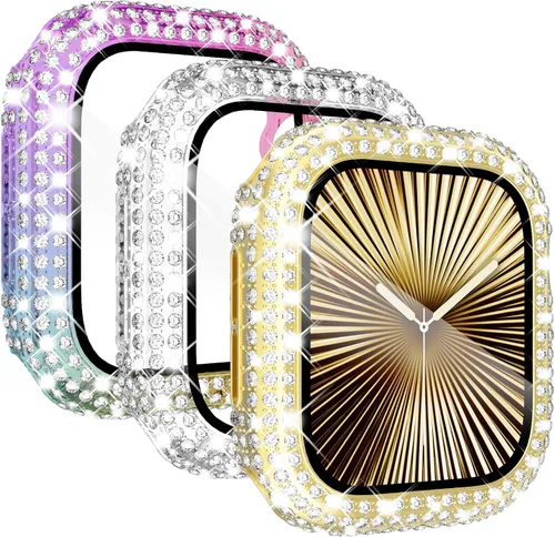 Vista 10 de KADES Pack de 3 Fundas Bling Compatibles con Apple Watch de 38mm con Diamantes Completos con Protector de Pantalla Incorporado para Apple Watch