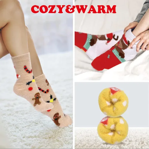 Vista 5 de ICEIVY Calcetines mullidos para mujer, paquete de 5 unidades, gruesos, suaves, cálidos, acogedores, informales, con caja de regalo