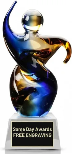 Vista 41 de Premio de Vidrio Artístico Soplado a Mano – Premio Elegante con Grabado Personalizado para Corporativo, Deportes, Jubilación, Reconocimiento