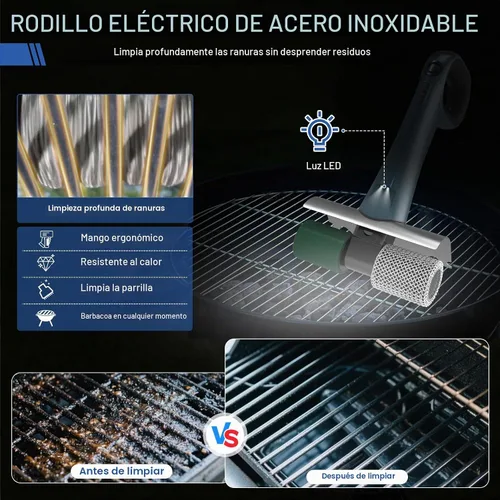 Vista 4 de Hillyfe Cepillo de parrilla para exterior, cepillo de parrilla recargable inalámbrico con 3 cabezales de cepillo, cepillos de limpieza eléctricos