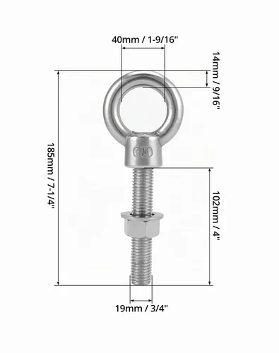 Vista 2 de QWORK Cáncamos roscados, paquete de 5, 3/4" x 4" tornillos de acero inoxidable de grado marino para hombro