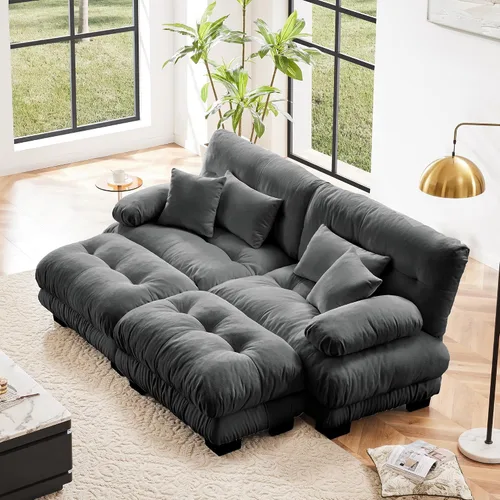Vista 107 de Otomana beige para sofá modular modular, sofá individual, asiento otomano para sofá modular convertible, sofás de terciopelo para sala de estar