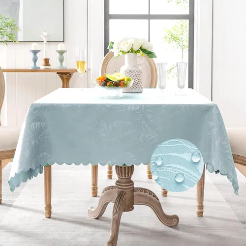 Vista 71 de Mantel Redondo Aqua Jacquard Pequeño de 40 Pulgadas, Manteles para Mesas de hasta 26" de Diámetro, Impermeable, Lavable, Sin Arrugas, Tela Suave