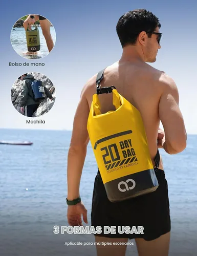 Vista 5 de Lamicall Dry Bag Mochila impermeable con bolsa para teléfono 5L/10L/20L/30L/40L Lemon Yellow