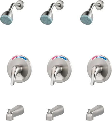 Vista 7 de Pfister, LG89-030K, serie Pfirst - Paquete de molduras para bañera y ducha con cabezal de ducha de una sola función y EZ Clean, níquel cepillado