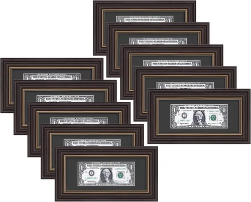 Vista 12 de Marco de billetes de dólar de 4 x 9 con paspartú, soporte de caballete para colgar de mesa o anillo en D, montaje en pared (negro/plateado, 1 unidad)