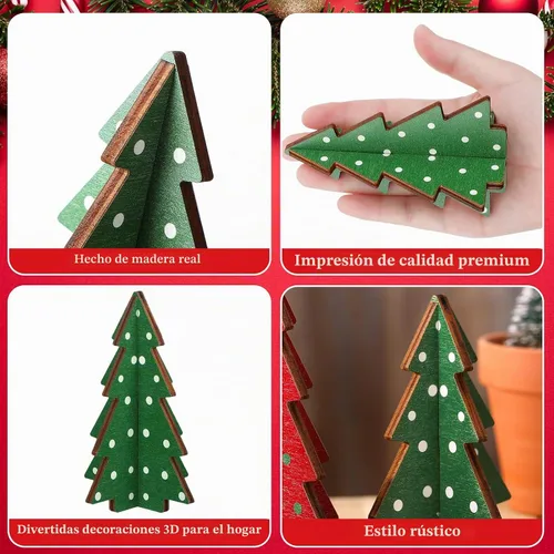 Vista 7 de Yookeer Decoración Navideña 3 Piezas Mesa de Madera Rústica Árbol de Navidad Granja Centro de Mesa de Madera Navideño para Mesa Pequeña Árboles