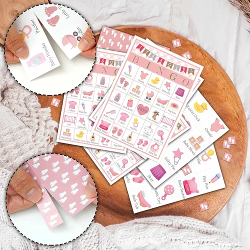 Vista 3 de Juegos de bingo para baby shower y decoraciones para fiestas, juego de revelación de género para 24 jugadores (A08)