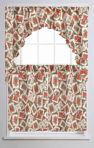 Vista 10 de Violet Linen Juego de cortinas de cocina de 3 piezas con estampado botánico botánico de Navidad
