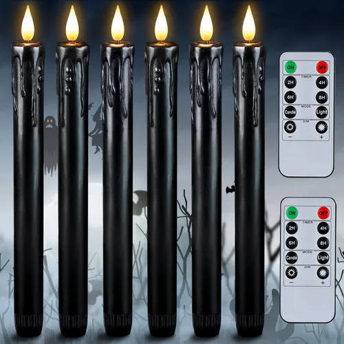 Vista 11 de Homemory 6 velas cónicas cerosas sin llama con control remoto, velas parpadeantes que funcionan con pilas, velas falsas LED altas para el hogar