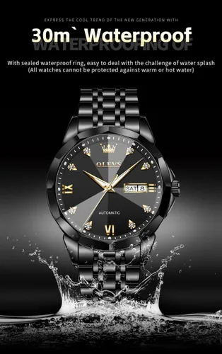Vista 6 de OLEVS Reloj de pulsera automático con diseño de esqueleto para hombre, de lujo, con diamantes de lujo, de acero inoxidable, calendario, reloj