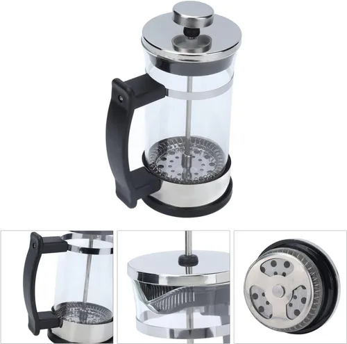 Vista 7 de Cafetera de prensa francesa, jarra de vidrio de borosilicato de 11.8 onzas, cafetera de prensa francesa, cafetera y tetera con filtros triples