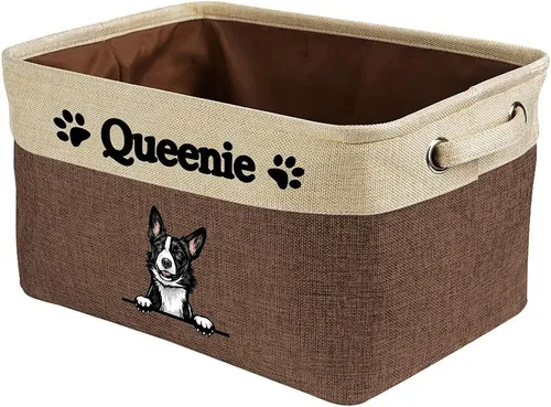 Vista 10 de Cesta de almacenamiento plegable personalizada con lindo borde de perro, plegable y resistente de tela resistente para juguetes de mascotas, cubo