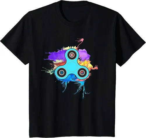 Vista 3 de Retro Fidget Spinner Neon Watercolor Splash Funny T Shirt