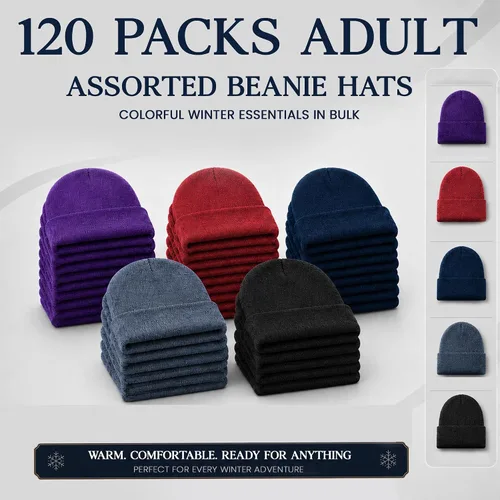 Vista 2 de Yacht & Smith Winter Beanie Hats Bulk for Men & Women, Wholesale Winter Hat Beanies, Homeless Donation Shelters 120 paquetes de gorros sólidos