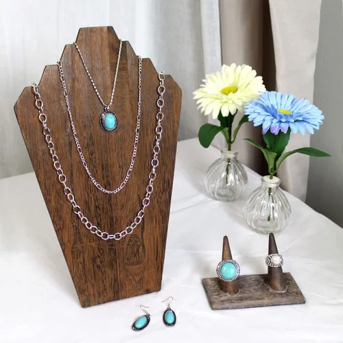 Vista 7 de Ikee Design 2 piezas de madera ligera para collares, caballete de busto, exhibición de joyas para espectáculos, soporte de exhibición de collares