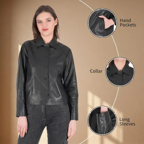 Vista 6 de Chaquetas de cuero para mujer - Chaqueta de cuero real, chaqueta de motociclista para mujer, chaquetas de motocicleta para mujer, chaqueta de moto