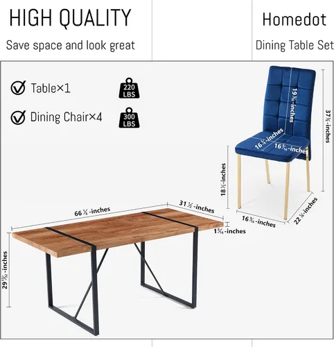 Vista 6 de Homedot Moderno juego de mesa y sillas de cocina para 4, mesa de madera sintética de 66 pulgadas, se limpia con 4 sillas de comedor sentadas, sin