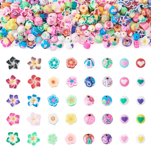 Vista 9 de Cuentas de arcilla polimérica hechas a mano de 2.82 oz para hacer joyas, mariposa, flor, estrella con forma de círculo amarillo, cuentas