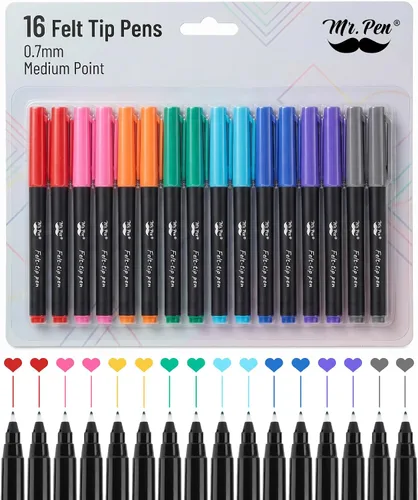 Vista 14 de Mr. Pen - Bolígrafos de punta de fieltro, paquete de 8, 0.028 in, colores surtidos, secado rápido, bolígrafos de punta de fieltro fina para artes